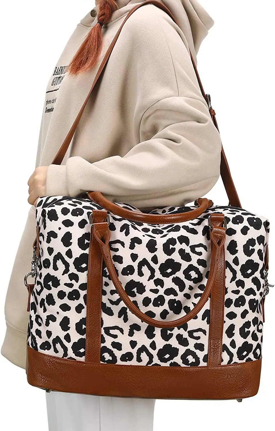 Ladies Canvas Weekender Bag Overnight Carry-on Tote Duffel in Trolley Handle