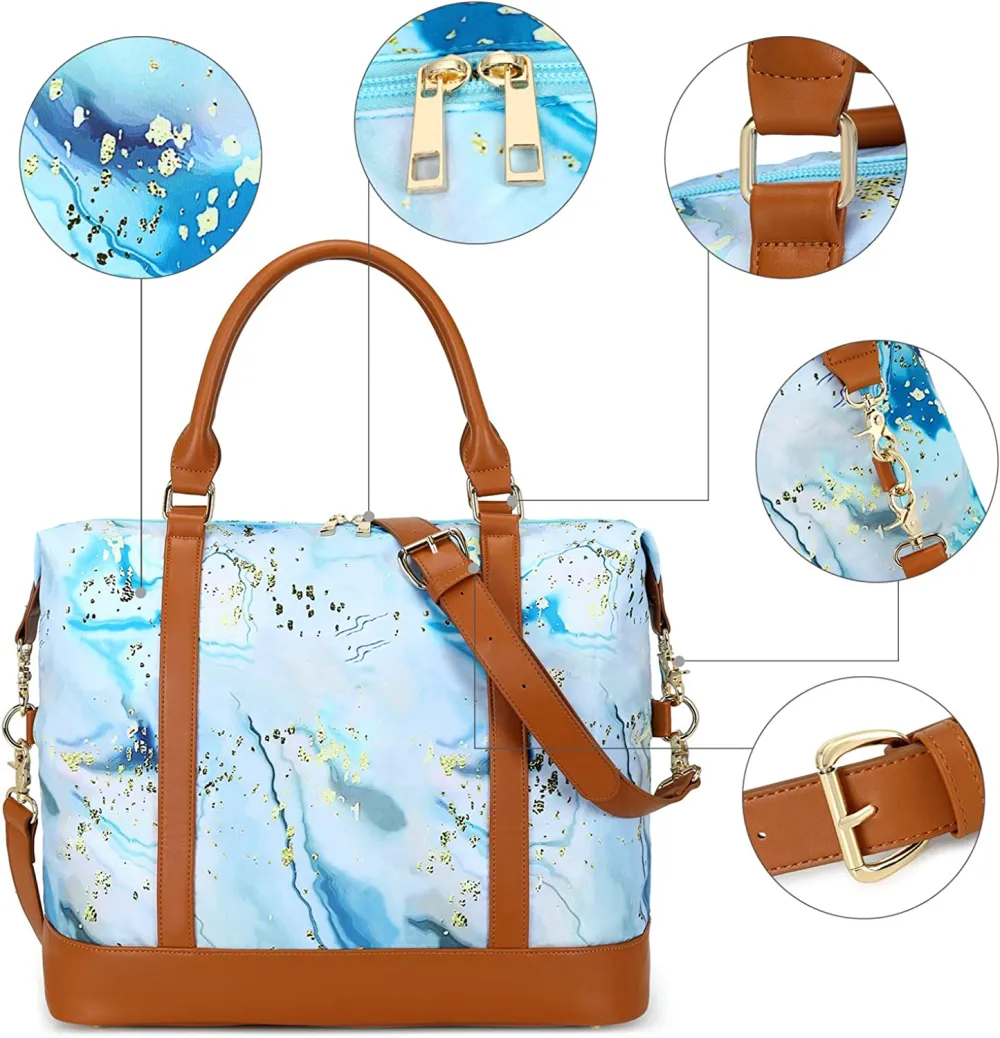 Ladies Canvas Weekender Bag Overnight Carry-on Tote Duffel in Trolley Handle