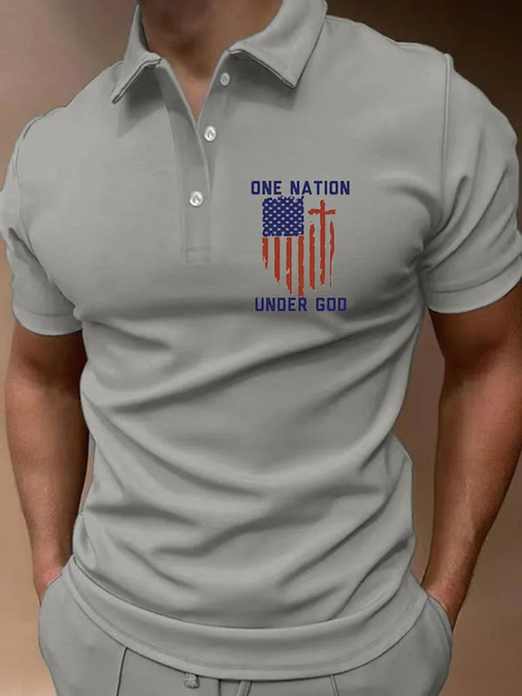 Men'S Shirt One Nation Under God Print POLO Shirt