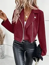 Women's Casual Jacket Comfortable Breathable Pocket Elegant Casual Plain Vacation Street Casual Daily Wear Open Front Short Turndown Regular Fit Long Sleeve Outerwear Pink Red Green Spring Fall