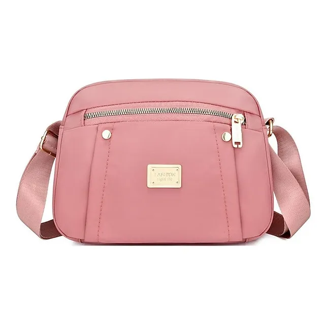 Women's Crossbody Bag Shoulder Bag Dome Bag Oxford Cloth Outdoor Daily Rivet Zipper Large Capacity Waterproof Lightweight Solid Color Light Blue Black Pink