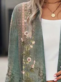Loose Casual Printed Kimono Cardigan