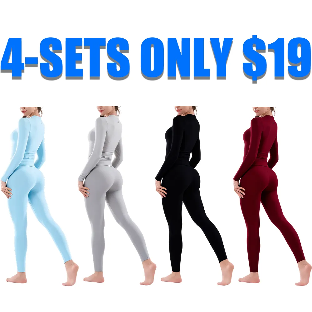 Women’s Yoga Leggings Set – High-Waisted 25” Inseam Pants + Long Sleeve Top