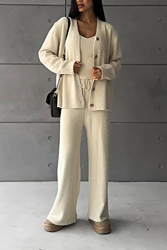 Women's Solid Color Warm Tank Top Pants 3-Piece Set Pants