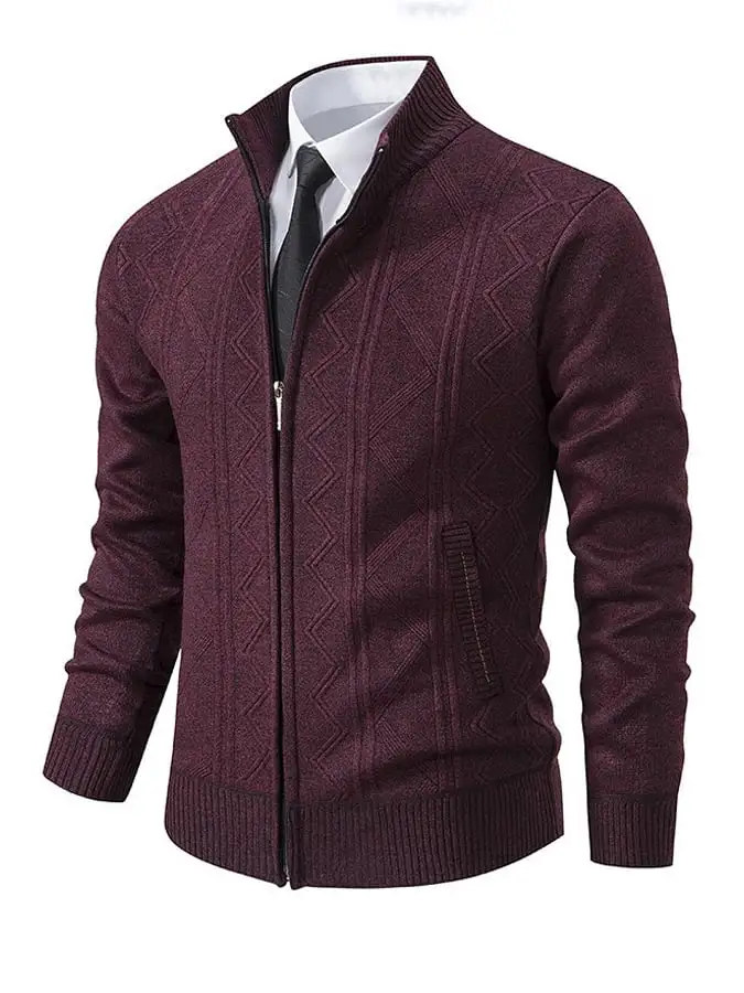 Men's Vintage Diamond Texture Stand Collar Zipper Jacket