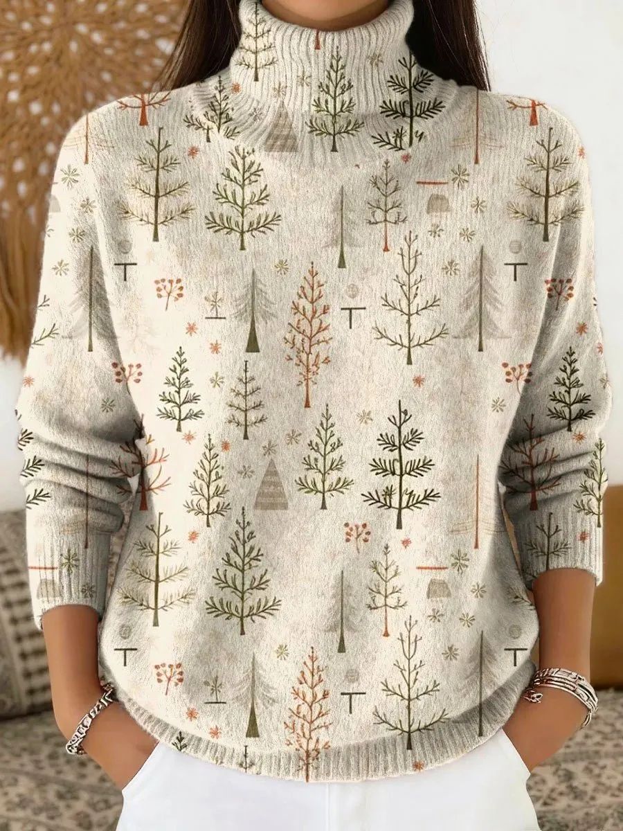 Loose Christmas Tree Boho Turtleneck Sweater