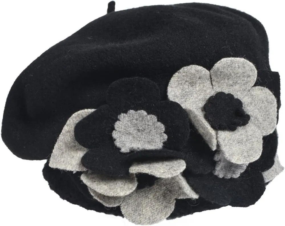 Lady French Beret 100% Wool Beret Floral Dress Beanie Winter Hat