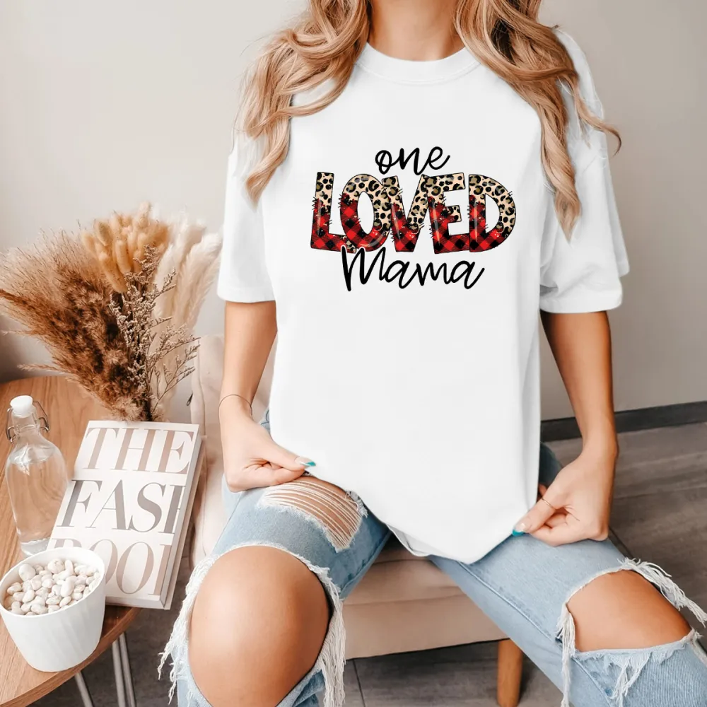 One Loved Mama Print Round Neck Short Sleeve T-Shirt