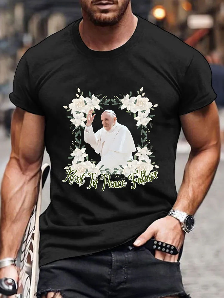 Men's Rest In Peace Father Print Short Sleeve Round Neck Cotton T-Shirt