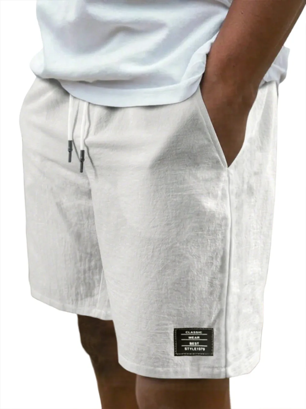 Men's Breathable Linen Beach Lace-Up Everyday Shorts with Simple Embroidered Label