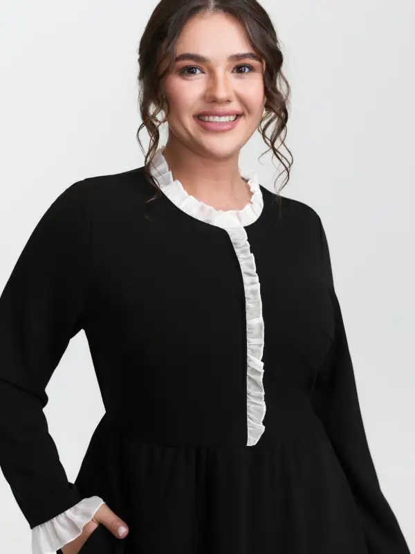 Color Contrast Ruffled Midi Dress