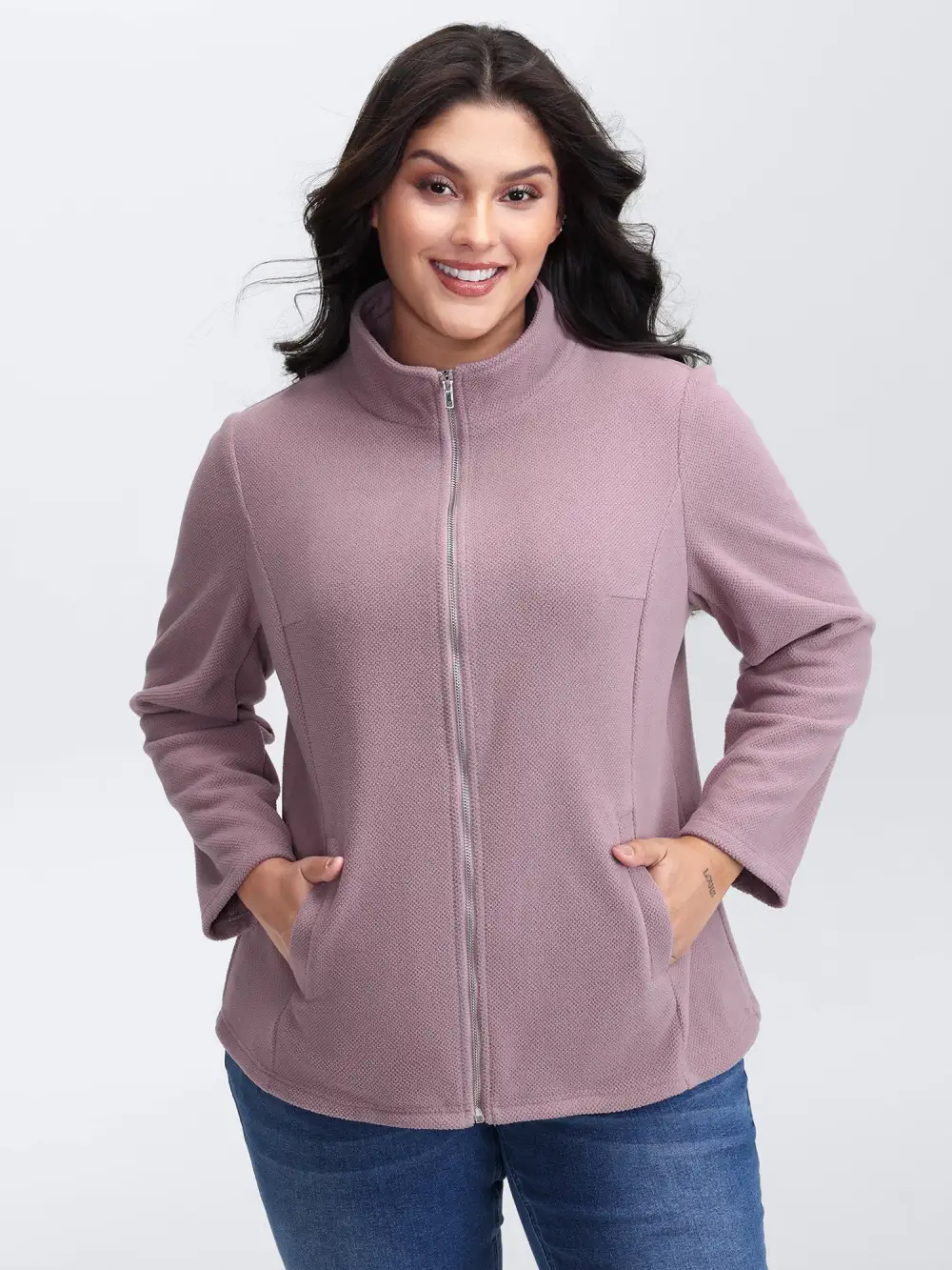 Velvety-Feel Pockets Zipper Jacket