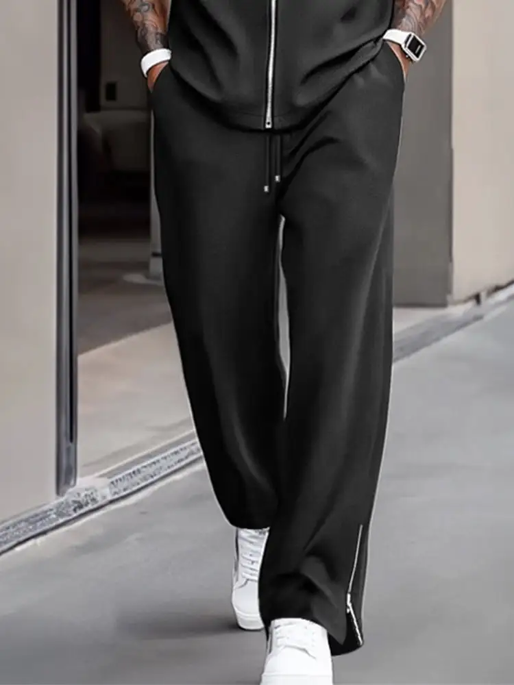 Simple Refined Zipper Design Shirt Set