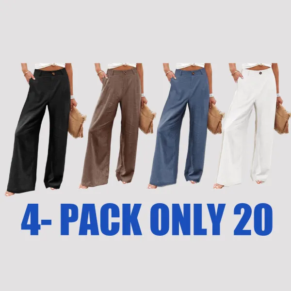Womens Cotton Linen Pants Casual Button Up High Waisted Wide Leg Trousers Wideleg Loose