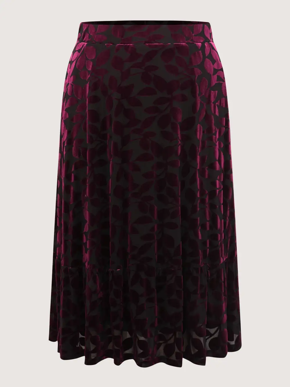 Laser-Cut Velvet Pleated Maxi Skirt