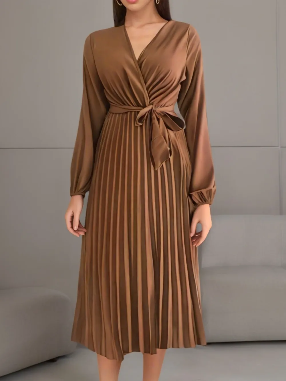 Chic Pleated Dress with Surplice Neckline
