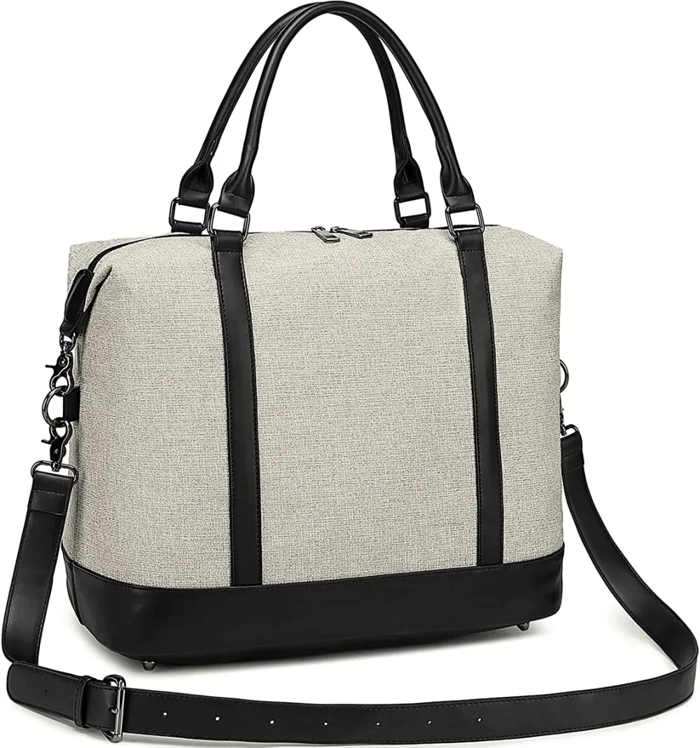 Ladies Canvas Weekender Bag Overnight Carry-on Tote Duffel in Trolley Handle