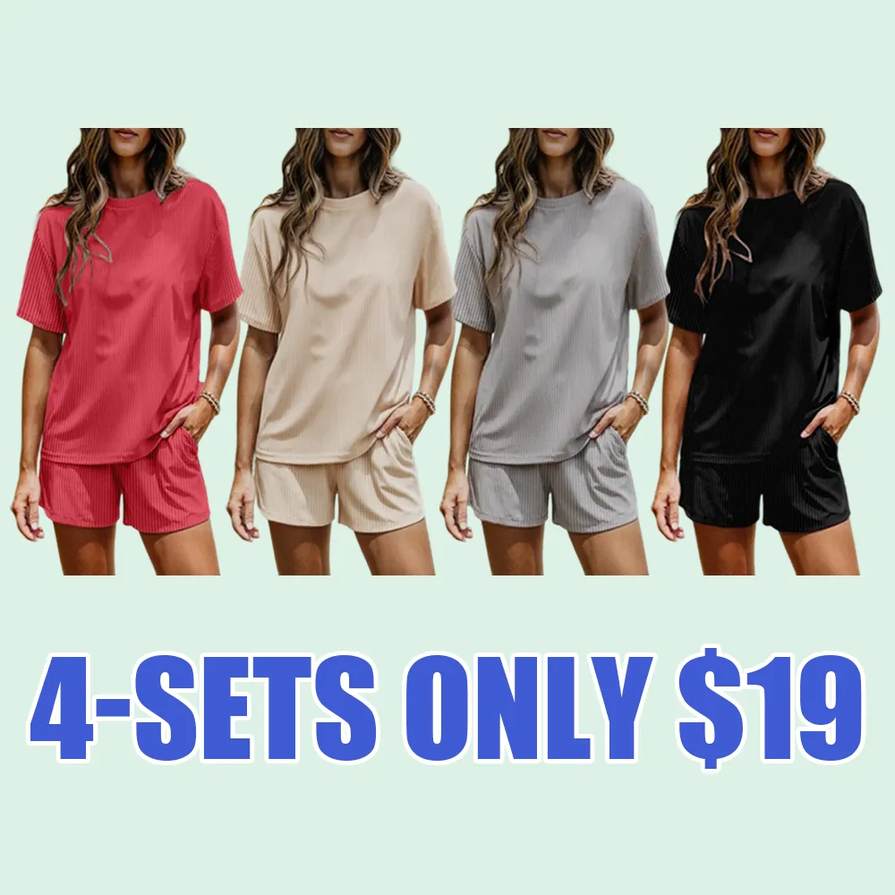 Plus Size Two-Piece Summer Set – Casual Round Neck Short Sleeve Top & Shorts for Women