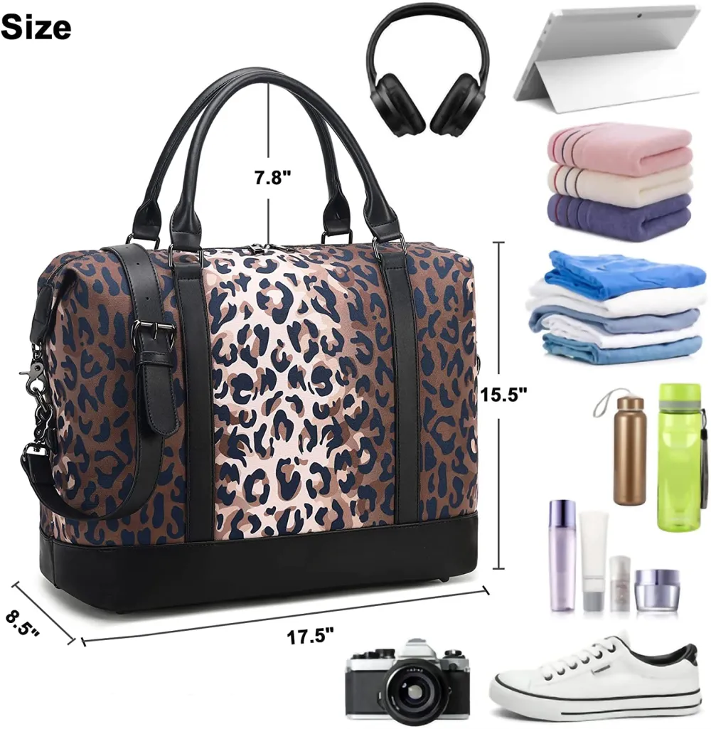 Ladies Canvas Weekender Bag Overnight Carry-on Tote Duffel in Trolley Handle