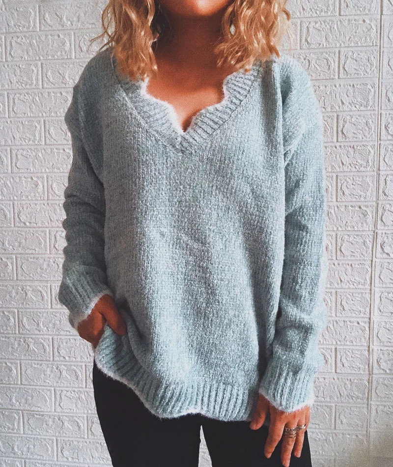 Wave Edge V-Neck Casual Sweater