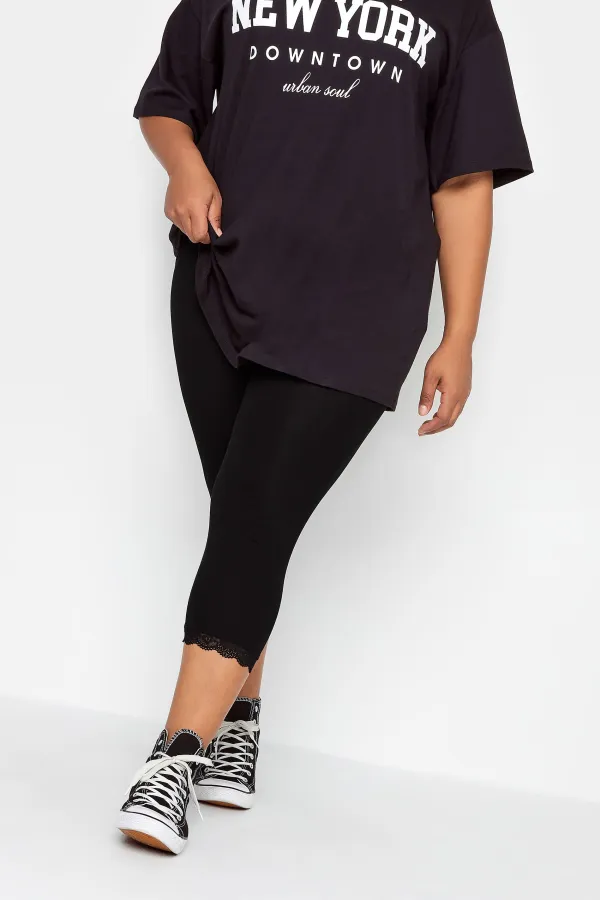YOURS FOR GOOD Curve White Cotton Lace Trim Stretch Crop Leggings