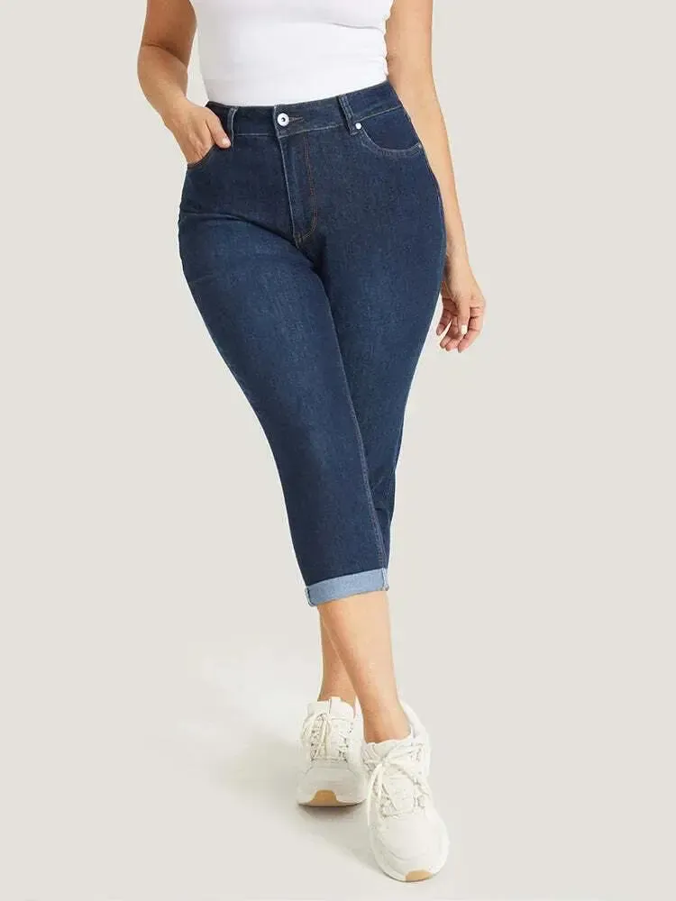 5 Packs-Very Stretchy High Rise Dark Wash Cropped Jeans