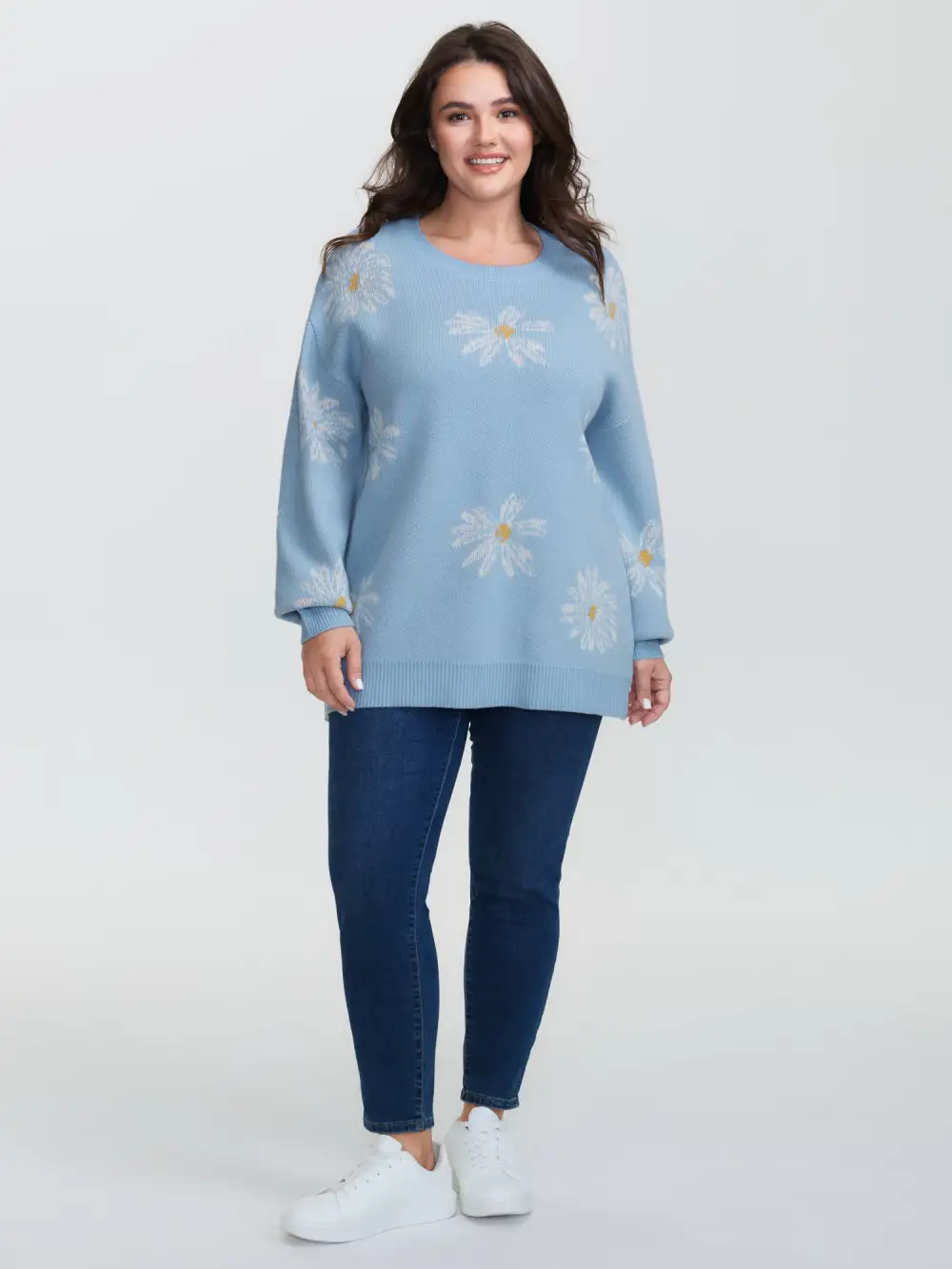 Floral Jacquard Color Contrast Pullover