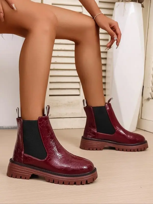 Chunky Sole Chelsea Boots for Women, Trendy High Heel Ankle Boots