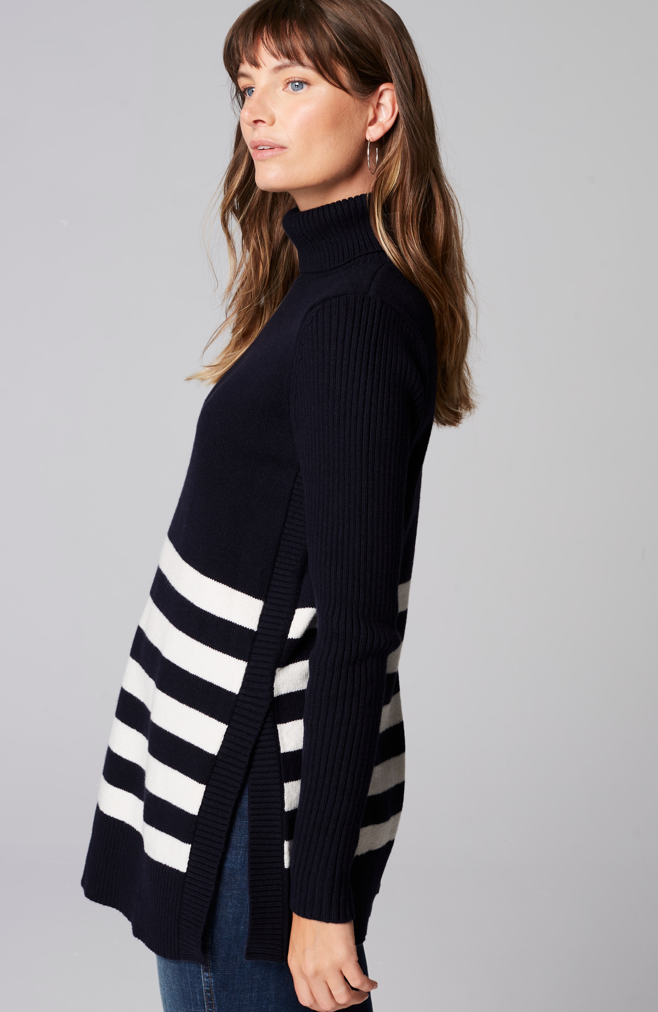 Ribbed-Sleeves Turtleneck Sweater