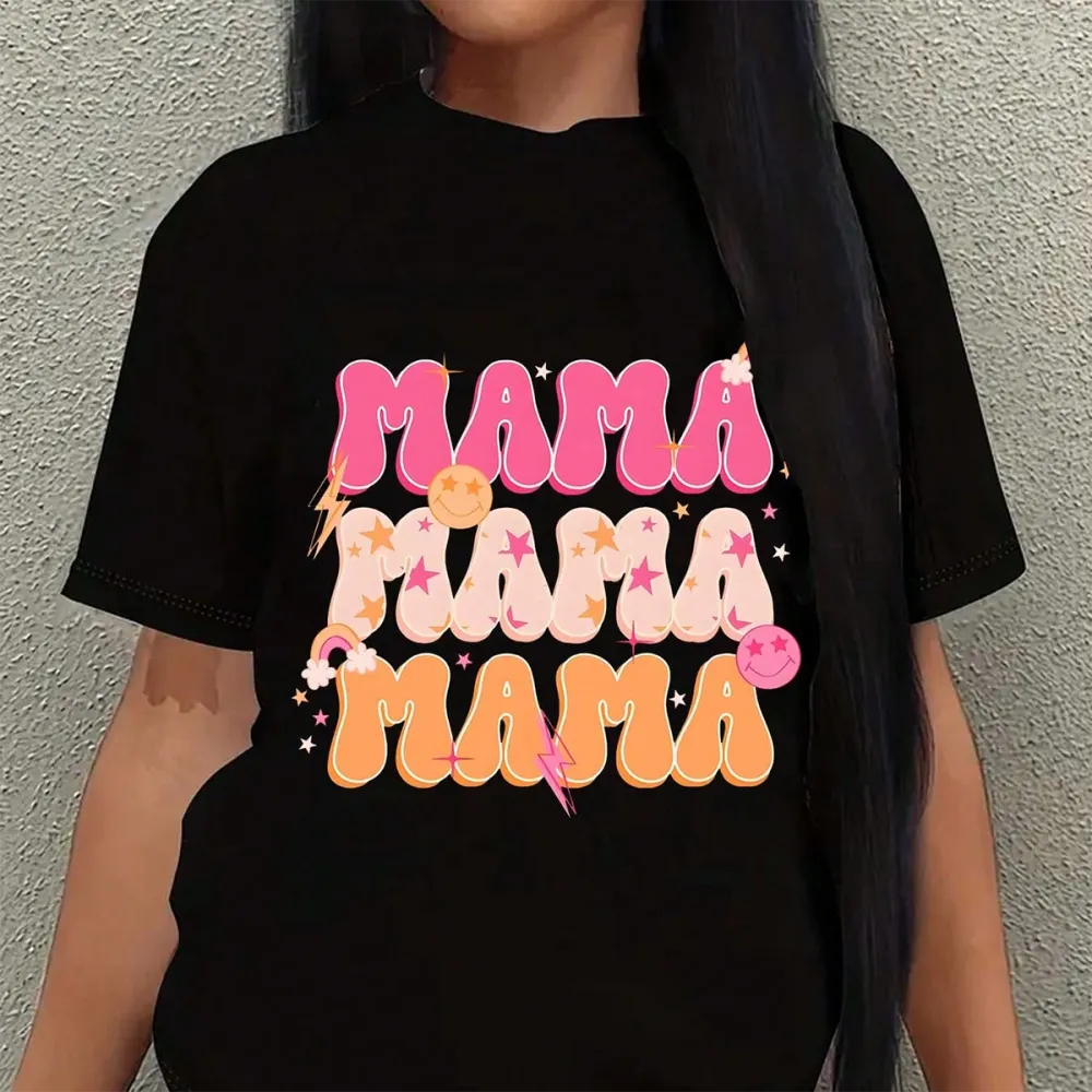Love Mama Printed Round Neck Short Sleeve T-Shirt