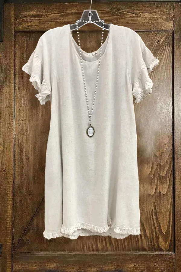 Solid Ruffled Short Sleeve Dress