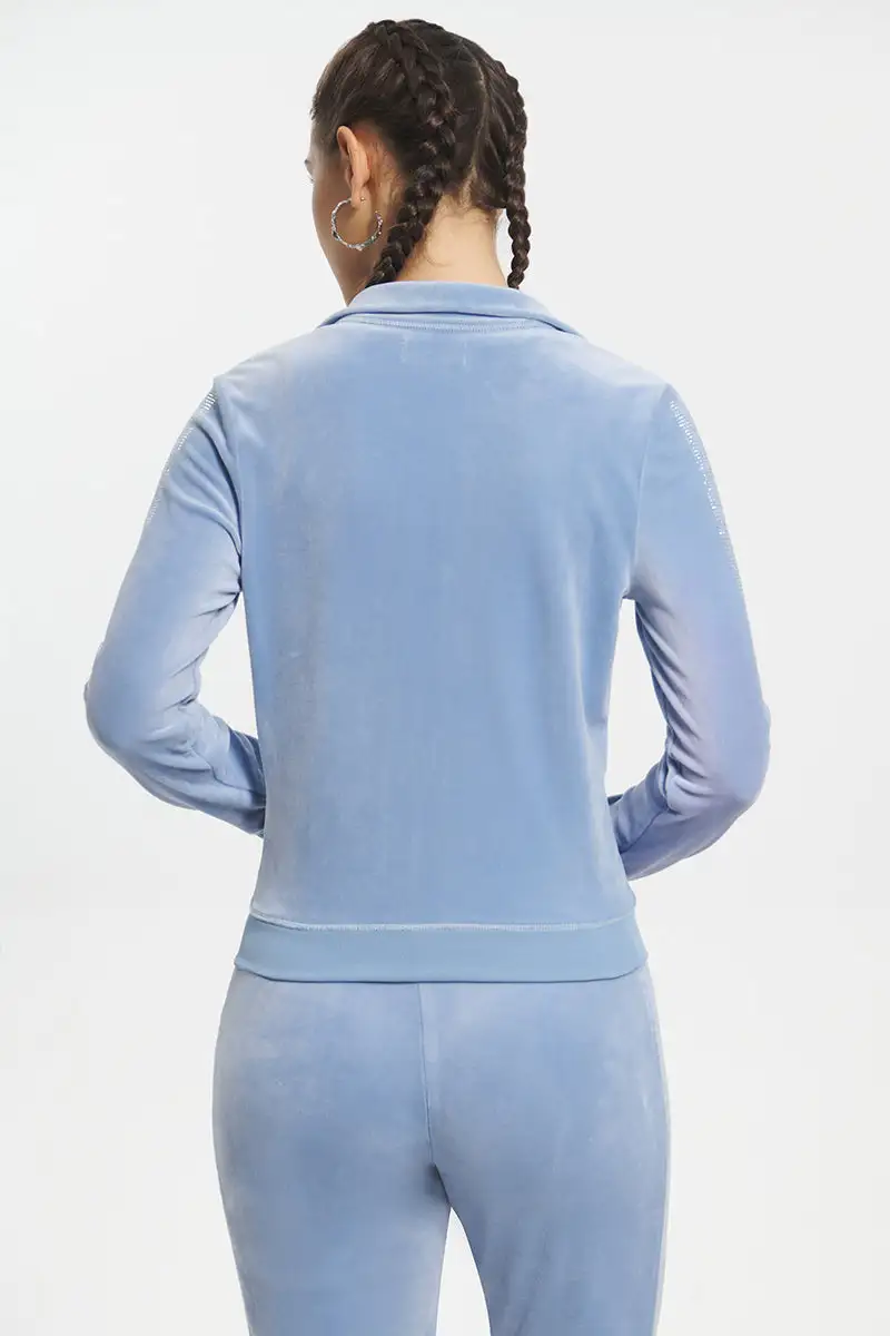 Ombre Bling Cropped Velour Track Jacket