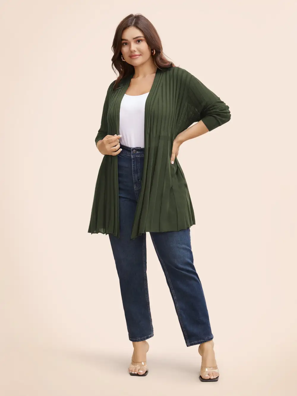 Plain Textured Kimono Collar Cardigan