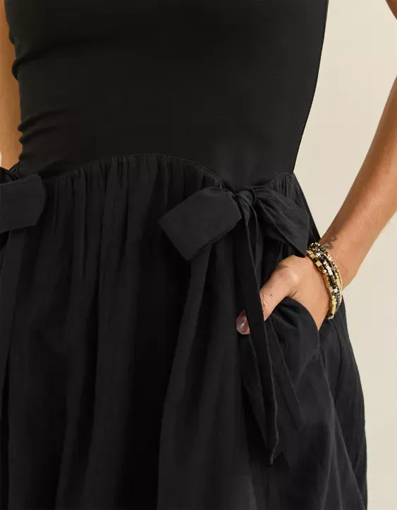 Women's Sleeveless Tank Midi Dress with Bow Detail and Pockets – Casual Summer Lounge Dress