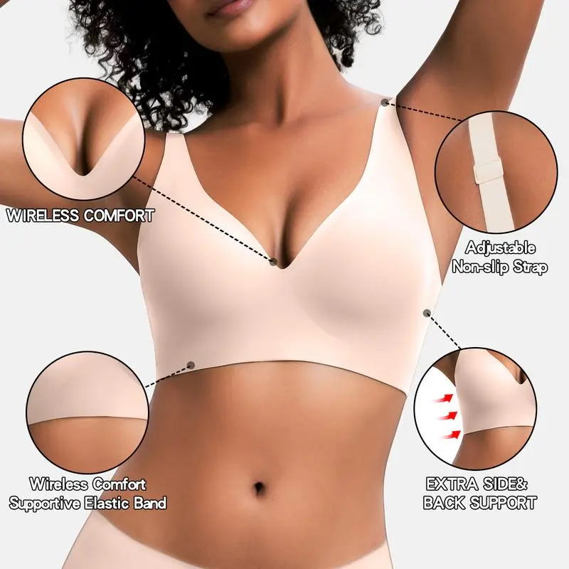 Women's Seamless Push-Up Wireless Bra – Deep V Bralette for Everyday Comfort