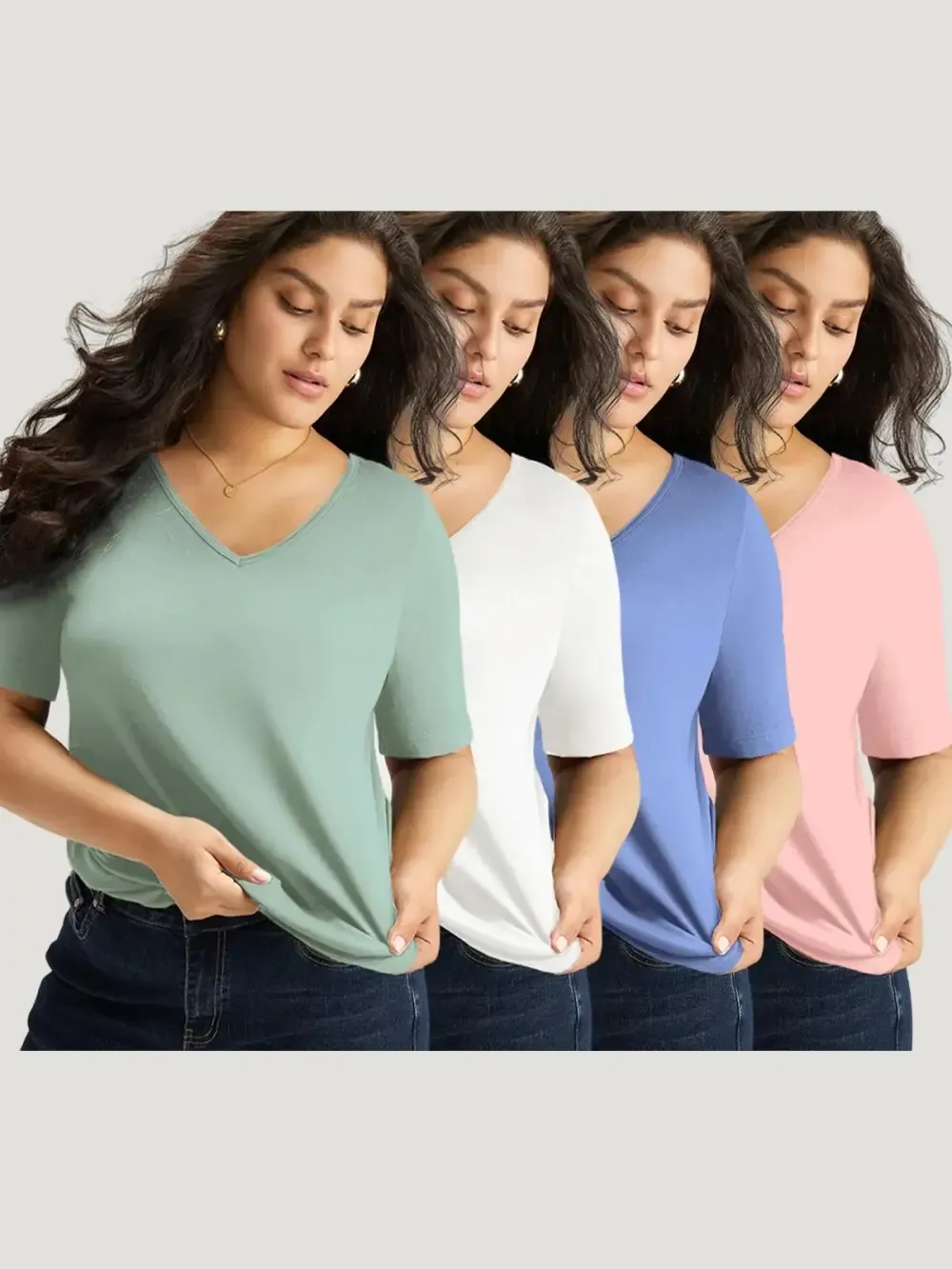 4 Pack Cotton V Neck Plain Basic T-shirt