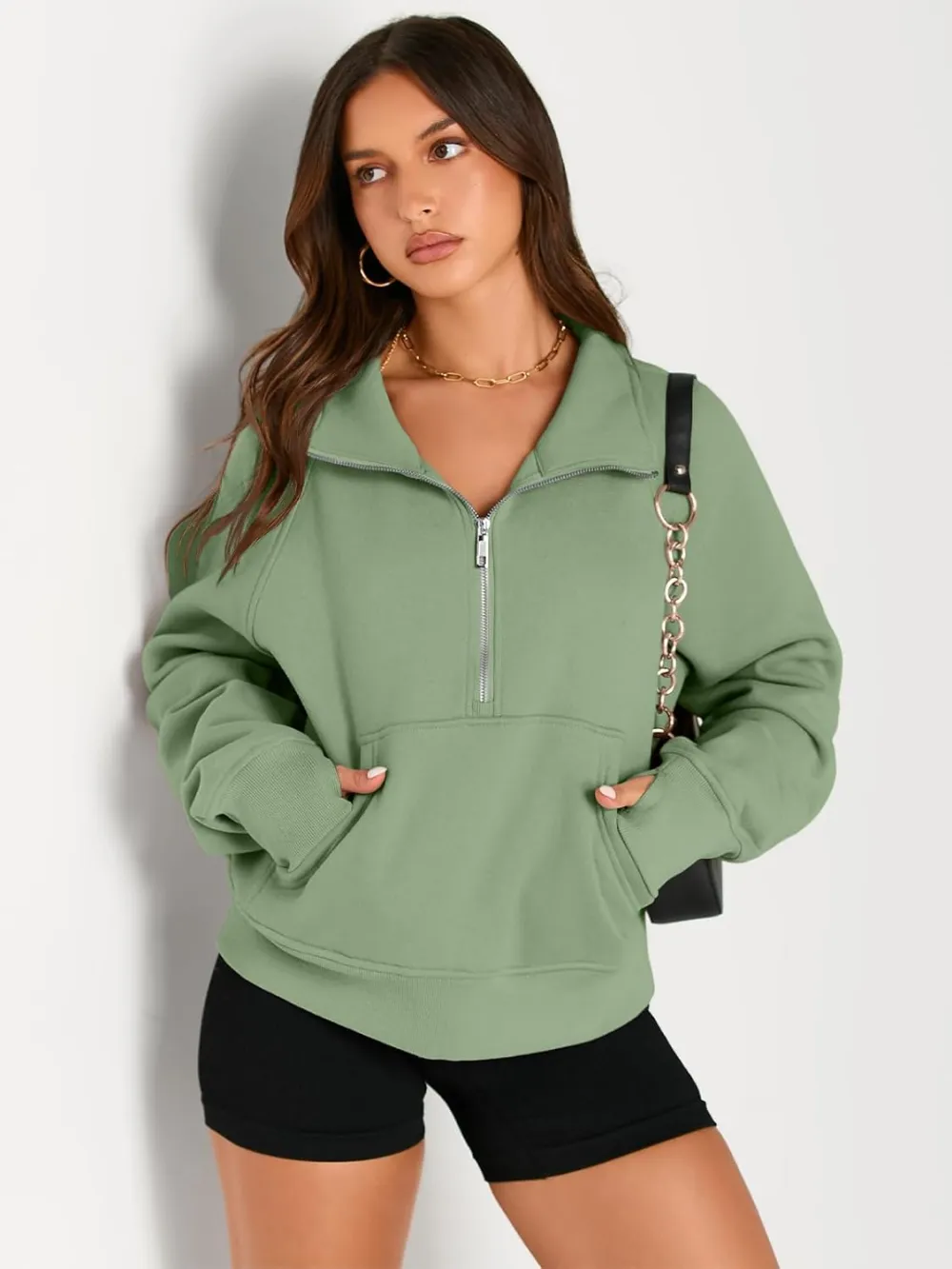 Womens Sweatshirts Half Zip Cropped Pullover Fleece Quarter Zipper Hoodies Fall outfits Clothes Thumb Hole