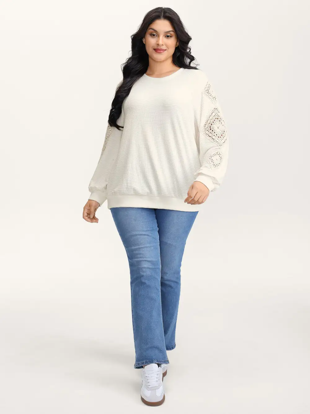 Lace Textured Sheer Sleeve Sweatshirt