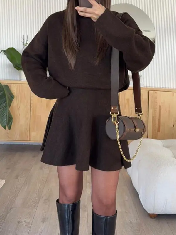 Women's Casual Half-High Neck Long Sleeve Knit Dress