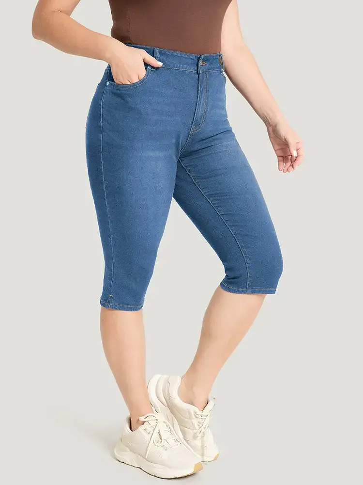 Skinny Very Stretchy Dark Wash Split Knee Denim Shorts