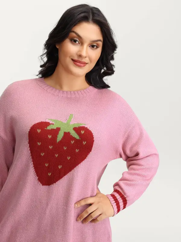 Strawberry Motif Contrast Pullover