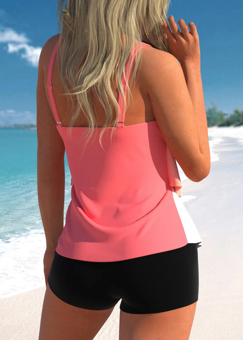 Handkerchief Hem Pink Plants Print Tankini Set