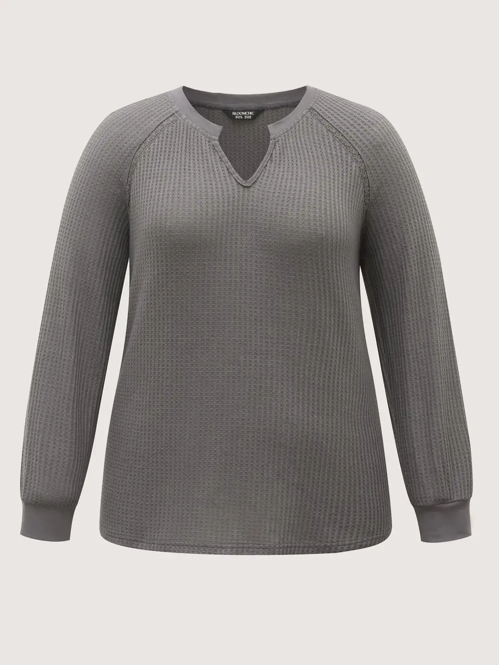 Waffle Grid Notched Collar Lace Sweatshirt