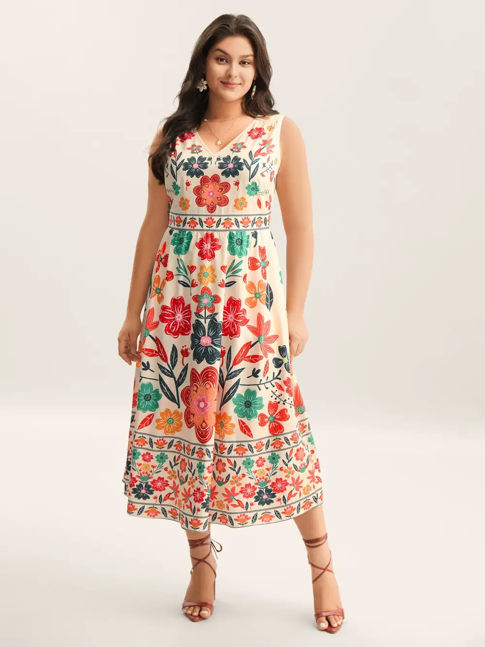 Floral Drama Cinched-Waist Maxi Dress