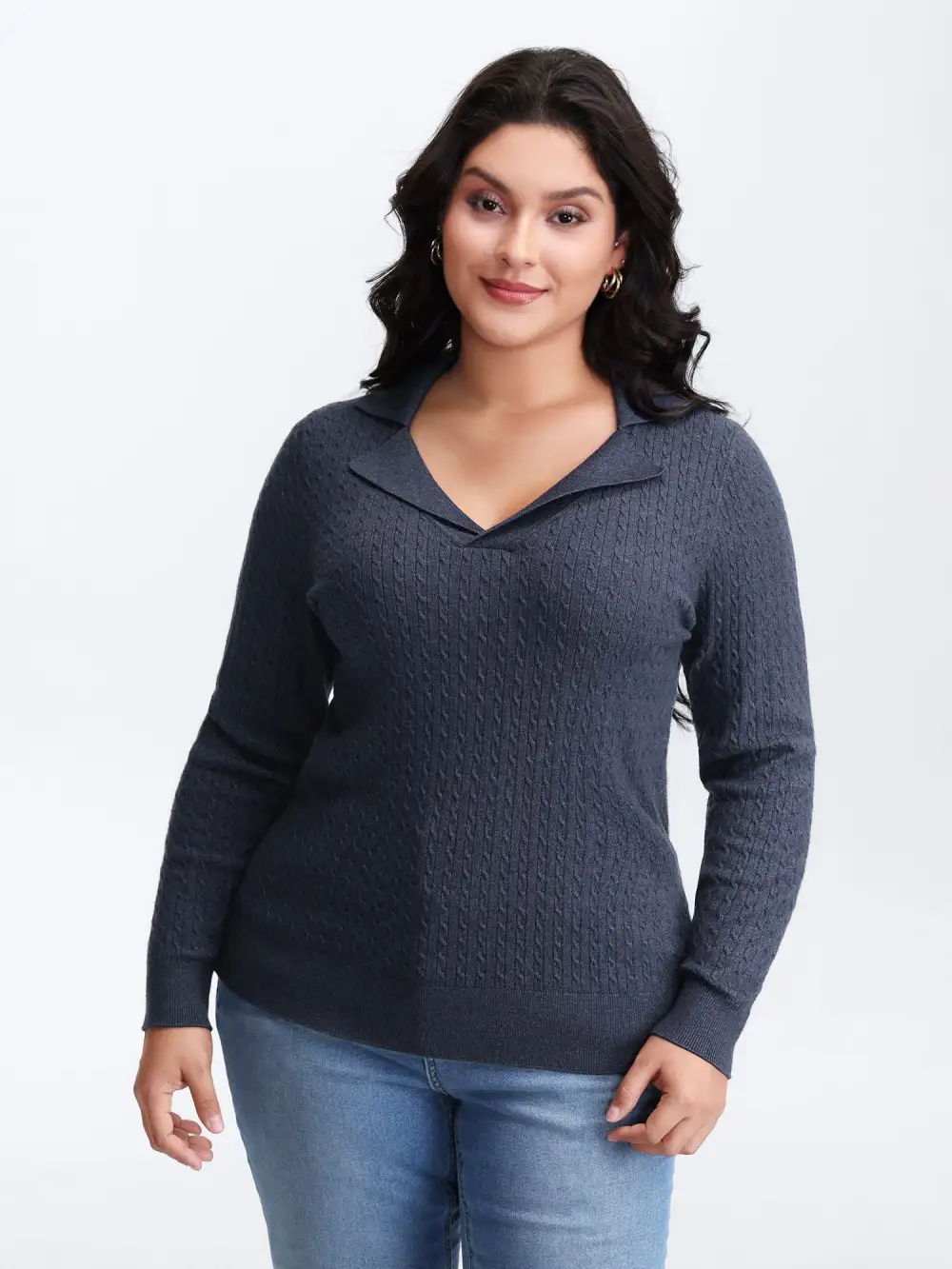 Supersoft Cable Knit Blazer Collar Fitted Pullover