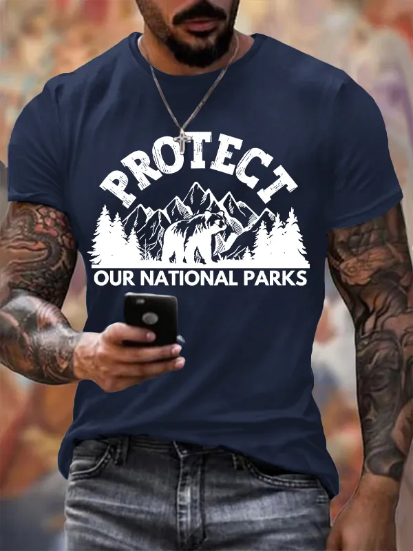 Men'S T-Shirt Pure Cotton Men Protect Our National Park Printed Crewneck T-Shirt
