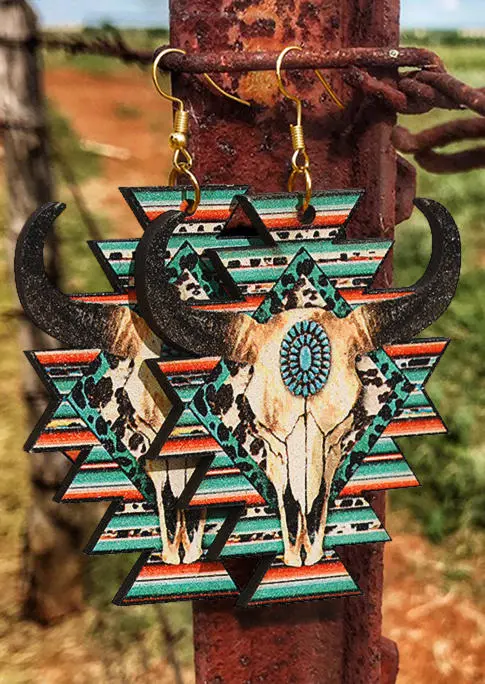 Aztec?Geometric Steer?Skull Leopard Earrings