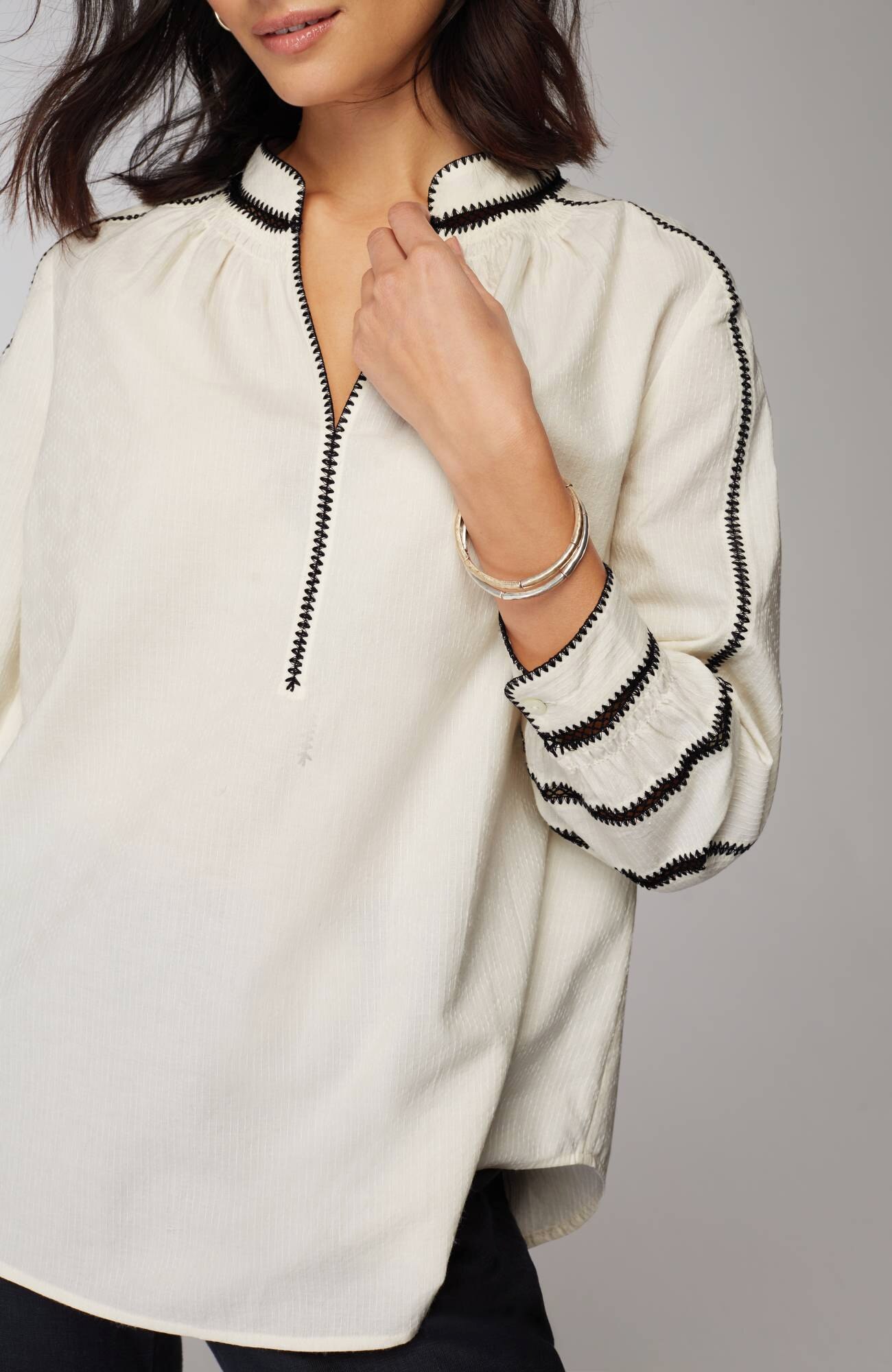Pure Jill Contrast-Trim Top