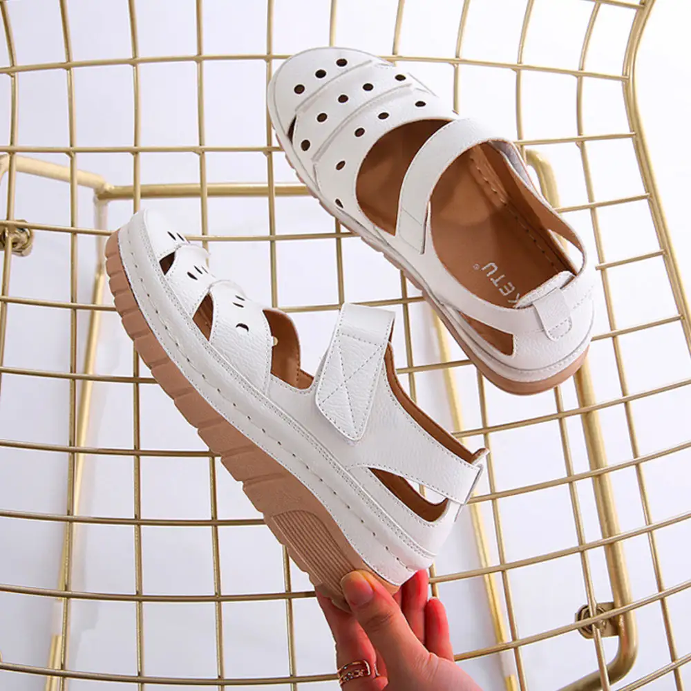 - Women's Casual Platform Flat Comfort Breathable Leather Walking Shoes