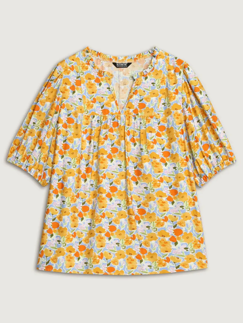 Rayon Ruffled Notched Collar Blouse